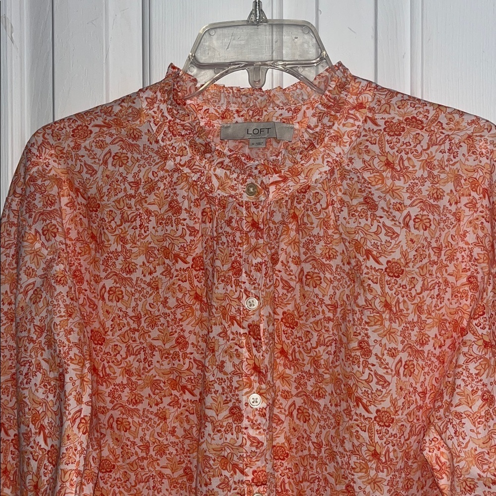 LOFT Jungle Ruffle Neck Poet Blouse Size Medium - Picture 7 of 12